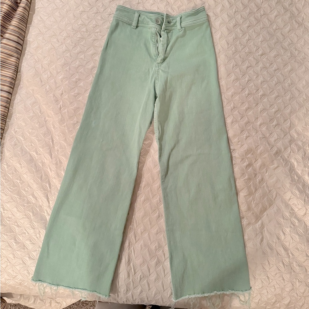 Wide Leg Raw Hem Cropped Denim
